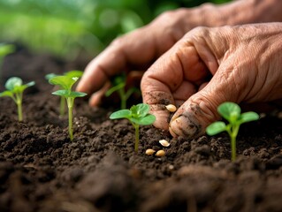 Close-up of Hands Planting Seeds in Soil.
