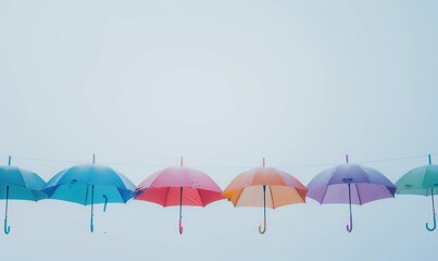 Obraz premium Colorful Umbrellas Hanging in the Rain.