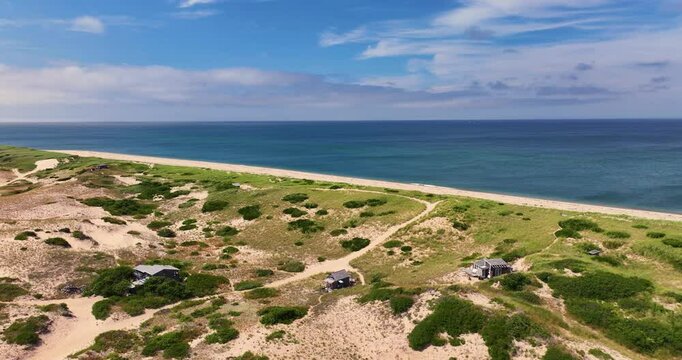Cape Cod Dune Shacks of Peaked Hill Bars Aerial Drone