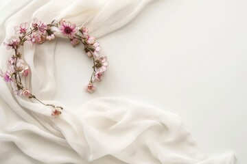 Delicate Pink Flowers on White Fabric.