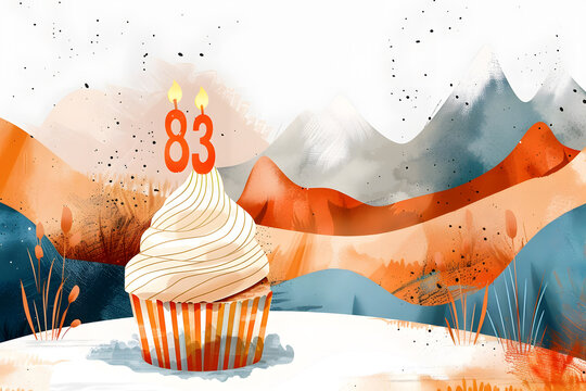 Birthday cupcake with number eighty-three candle