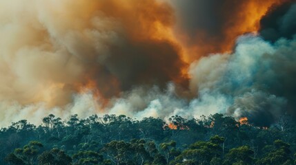 Fototapeta premium Forest Fire Smoke and Flames.