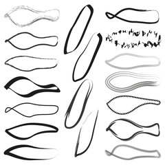 Abstract brush shapes. Hand drawn lines. Vector graphic elements. Black white design.