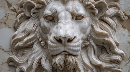 Sculpted lion head motif in marble or stone