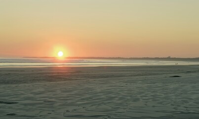 Obraz premium Golden Sunset Over Beach.