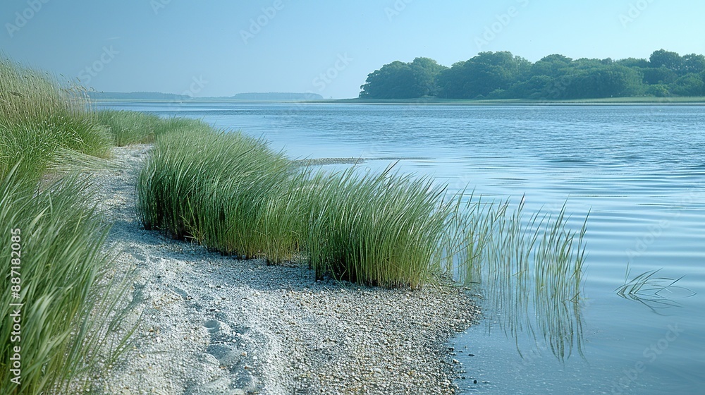 Wall mural Serene Riverbank with Lush Grass