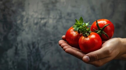 Hand Holding Fresh Ripe Tomatoes.