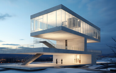 Fototapeta premium 3d rendering of modern luxury house in night time.