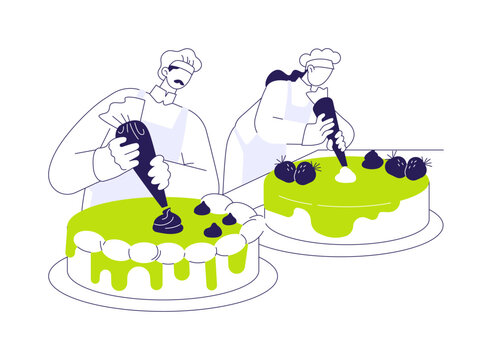 chefs decorating green cakes with cream clip art preview