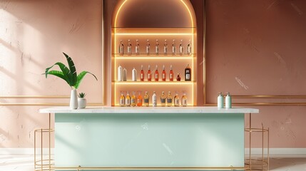 Minimalist Bar Counter Mockup with Pink Wall.