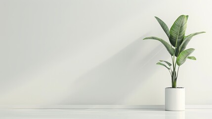 Minimalist White Room Interior with Green Plant.