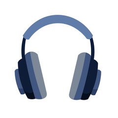 Headphones flat illustration icon, grey black headphone vector illustration, wireless portable headset isolated on white background