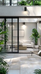 Modern Patio with Large Sliding Glass Doors.