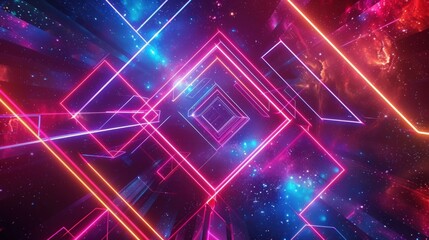 A colorful, neon-lit space with a starry background. Generate AI image