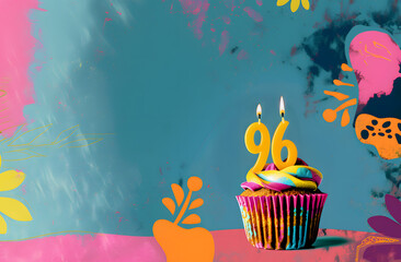 Birthday cupcake with number ninety-six candle