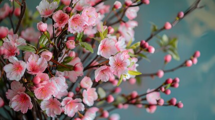 Obraz premium Artificial cherry blossoms and plum bouquet