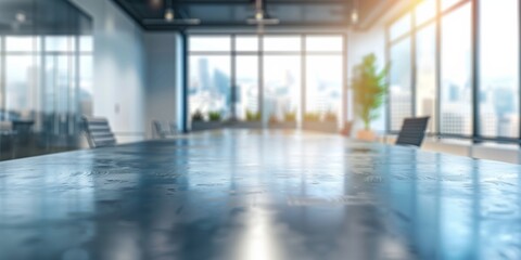 Fototapeta premium Modern empty office conference room with glass windows and city view, business concept