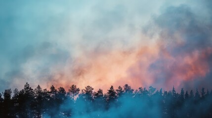 Obraz premium Silhouettes of Trees Against a Dramatic Sky.