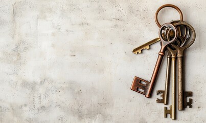 Vintage keys on a light background.