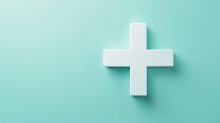 Fototapeta premium White Plus Sign on a Mint Green Background.