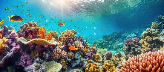 Naklejka premium Vibrant Underwater Coral Reef Scene