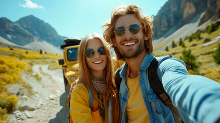 A Couple Taking Selfies During Their Trip, Capturing Beautiful Memories. Perfect Representation of Travel, Love, and Cherished Moments.