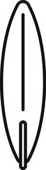 Simple black and white line art of a surfboard representing summer fun and watersports