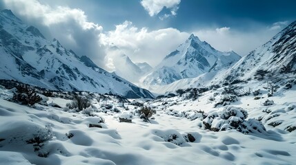 Beautiful scenic view of Himalayas covered in snow