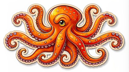 Obraz premium Orange octopus sticker with a vibrant and whimsical design , octopus, sticker, orange, vibrant, whimsical, design