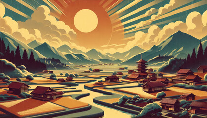 Retro poster style, matte color, nostalgic, seamless.