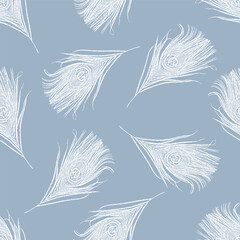 seamless pattern with feathers on cyan background pattern designs for textiles.