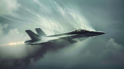 Military Jet Breaking Through Clouds