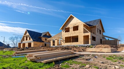 A house under construction with wooden beams. Generate AI image