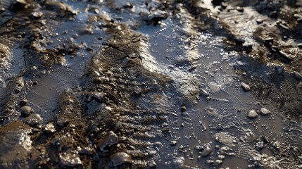 Obraz premium Detailed Dark Brown Wet Mud Texture with Natural Pattern, Perfect for Nature and Outdoor Themed Designs, Backgrounds, and 3D Texturing Projects