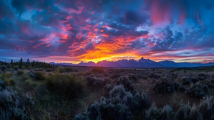 Sunset Panorama in Grand Teton National Park