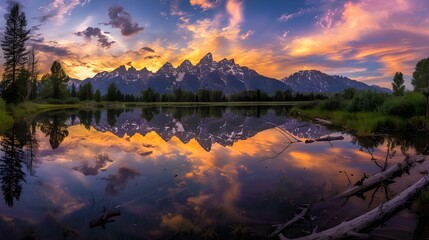 Sunset panorama in Grand Teton National Park
