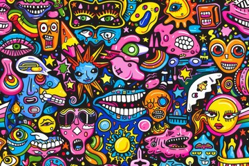 Abstract glowing patterns and vibrant neon colors in a surreal scene.