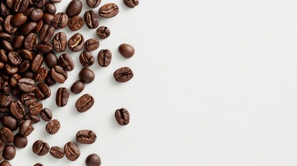 Naklejka premium Coffee beans on white table with copy space Flat lay close up top view
