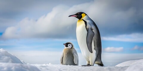 Emperor penguin with chick on snow hill island in Antarctica, Antarctica, Antarctic Peninsula, wildlife, nature, Emperor penguin, chick