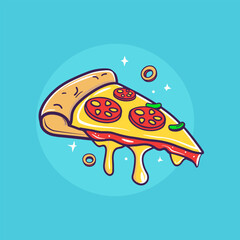 Slice Of Pizza cartoon vector icon logo fast food illustration flat cartoon drawing art isolated background