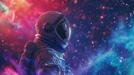 A space astronaut with a helmet in the vast universe. Generate AI image