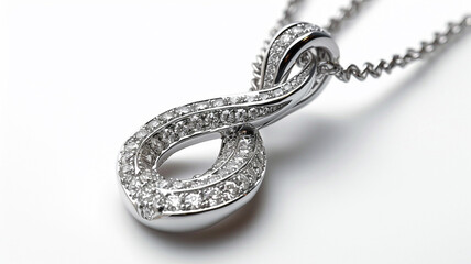 White gold pendant on a chain with diamonds isolated on white background