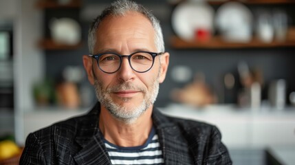 Obraz premium Portrait of a middle-aged male designer with glasses and short grey hair