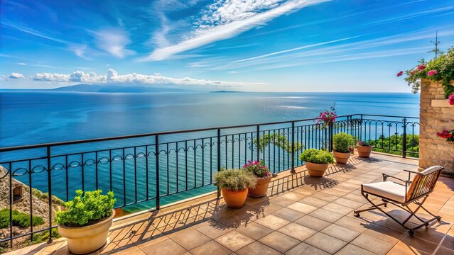 Beautiful sea view from terrace in Soverato, Italy , Soverato, Italy, sea, view, terrace, beautiful, ocean, nature, coast