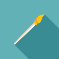 Single burning match is laying on a blue background casting a shadow