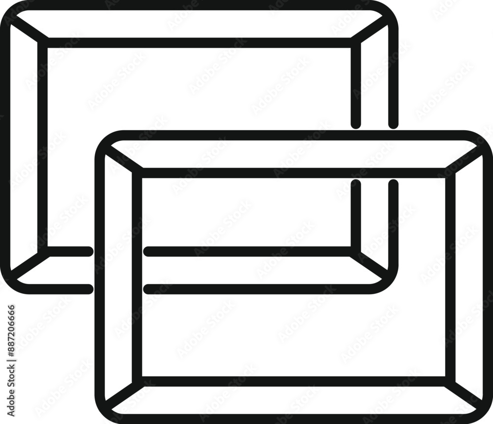 Poster two empty square frames are connected by a line showing perspective