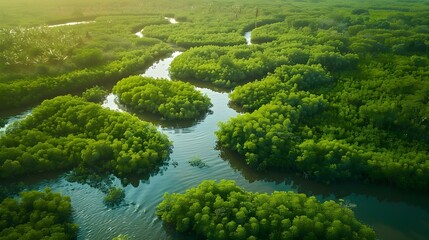 Naklejka premium Aerial view of Gambia Mangroves