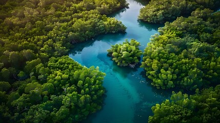 Aerial view of mangrove forest in Gambia