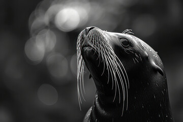 Black and White Portrait of a Seal with Whiskers