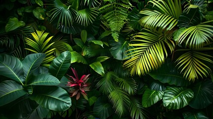 Lush Green Foliage in Tropical Jungle